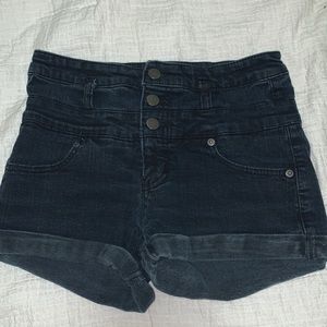 High waisted black denim jean shorts